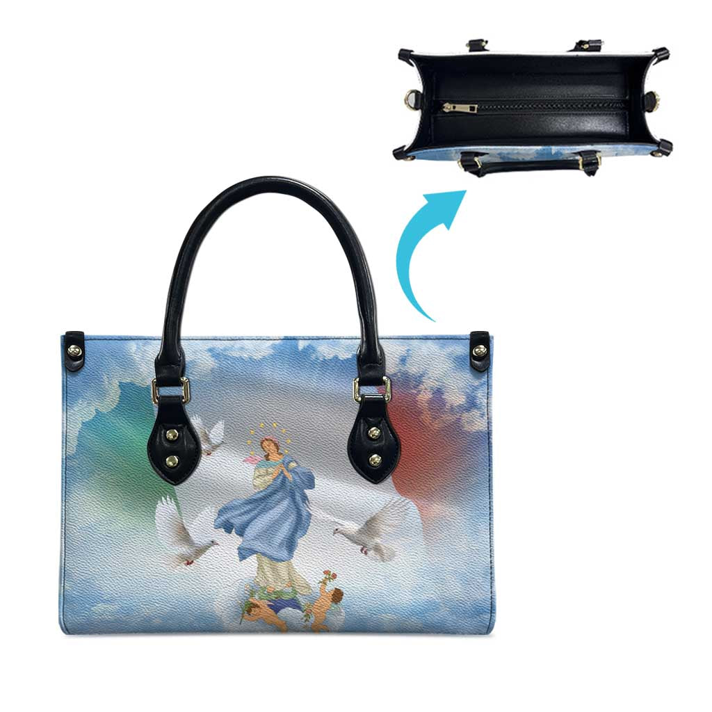 Italy Assumption Of Mary Leather Bag Blessed Virgin Mary Angel And Dove - Wonder Print Shop