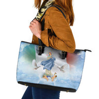 Italy Assumption Of Mary Leather Tote Bag Blessed Virgin Mary Angel And Dove - Wonder Print Shop