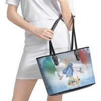 Italy Assumption Of Mary Leather Tote Bag Blessed Virgin Mary Angel And Dove - Wonder Print Shop