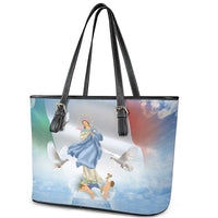 Italy Assumption Of Mary Leather Tote Bag Blessed Virgin Mary Angel And Dove - Wonder Print Shop