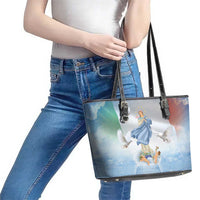 Italy Assumption Of Mary Leather Tote Bag Blessed Virgin Mary Angel And Dove - Wonder Print Shop
