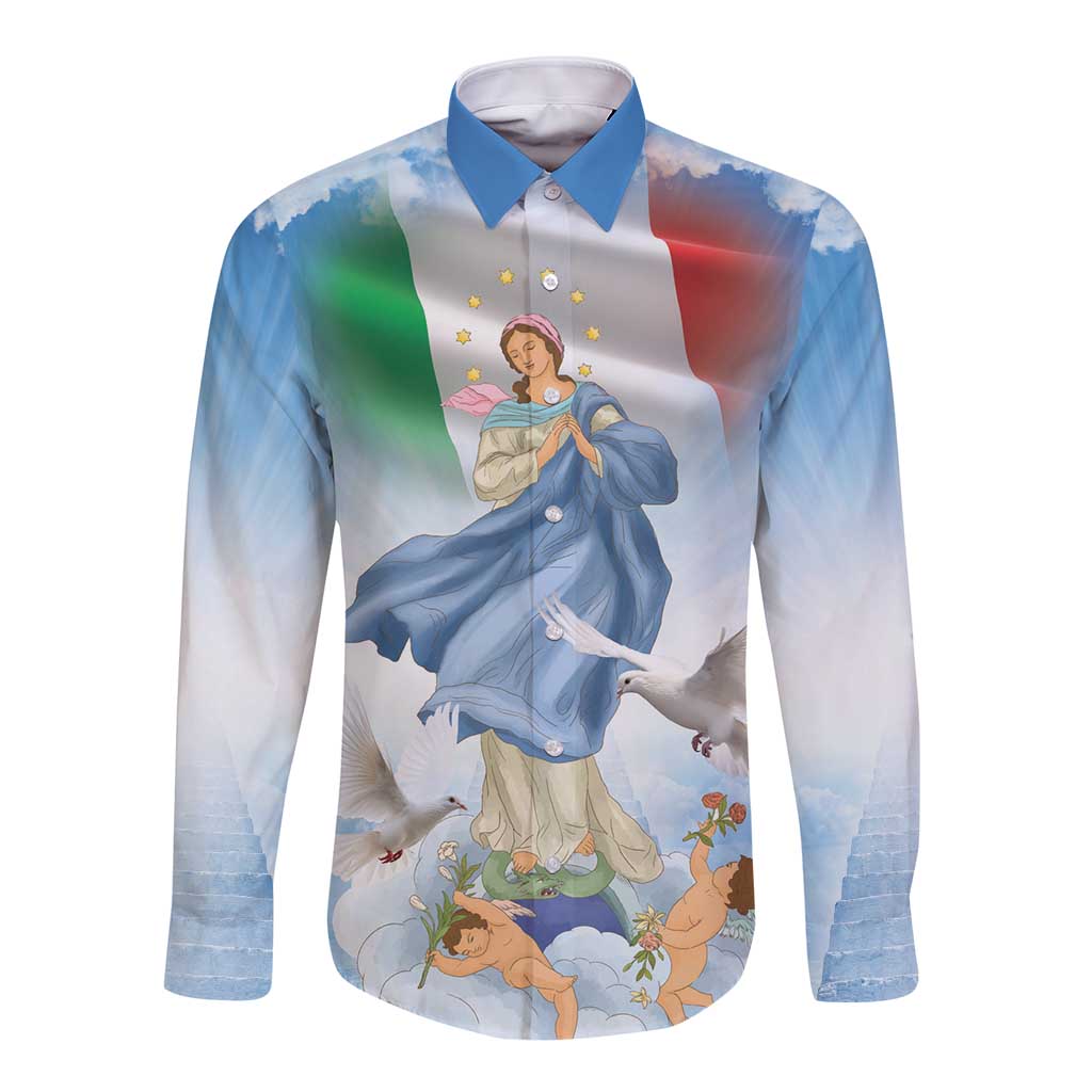 Italy Assumption Of Mary Long Sleeve Button Shirt Blessed Virgin Mary Angel And Dove LT19