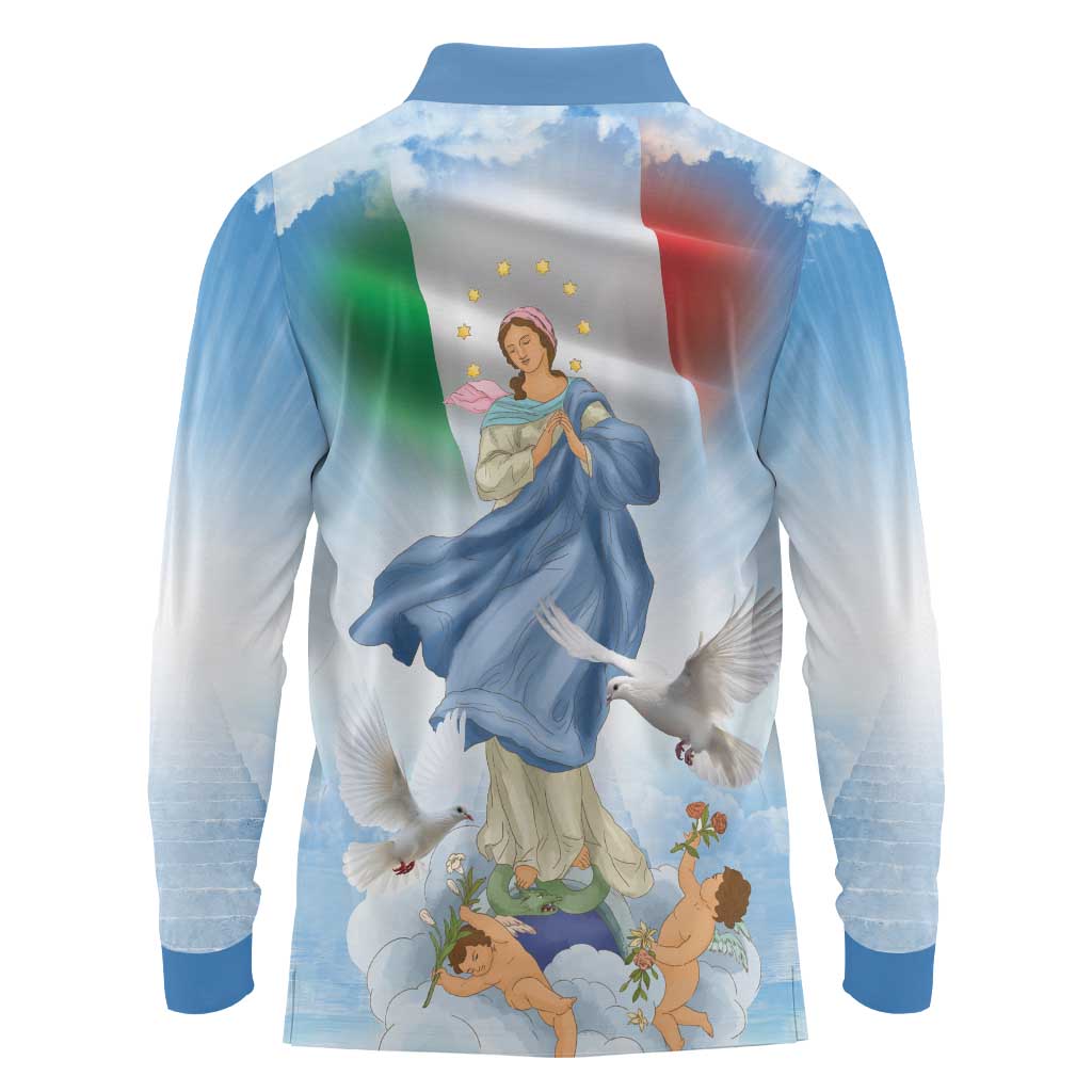 Italy Assumption Of Mary Long Sleeve Polo Shirt Blessed Virgin Mary Angel And Dove LT19