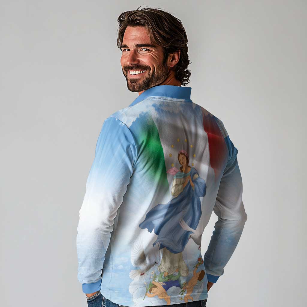 Italy Assumption Of Mary Long Sleeve Polo Shirt Blessed Virgin Mary Angel And Dove LT19