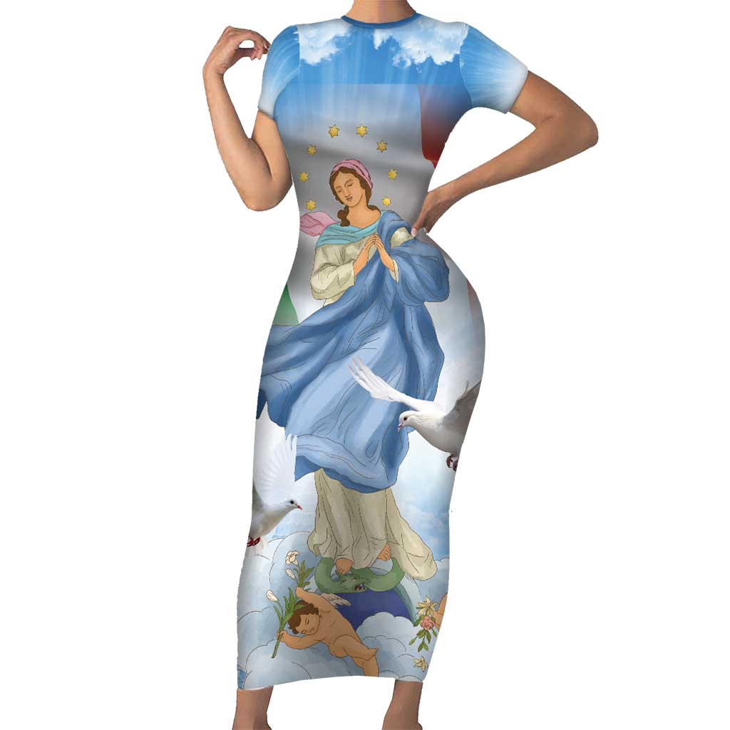 Italy Assumption Of Mary Short Sleeve Bodycon Dress Blessed Virgin Mary Angel And Dove LT19