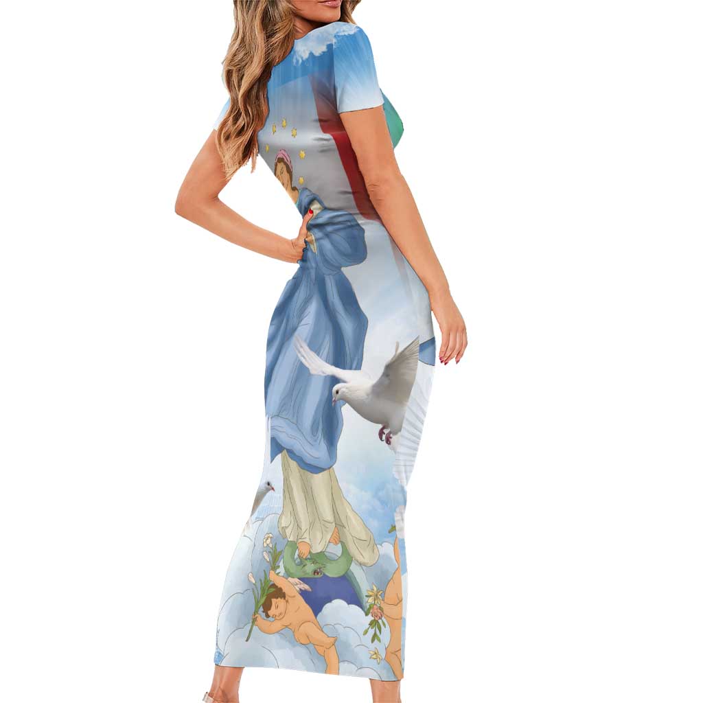 Italy Assumption Of Mary Short Sleeve Bodycon Dress Blessed Virgin Mary Angel And Dove LT19