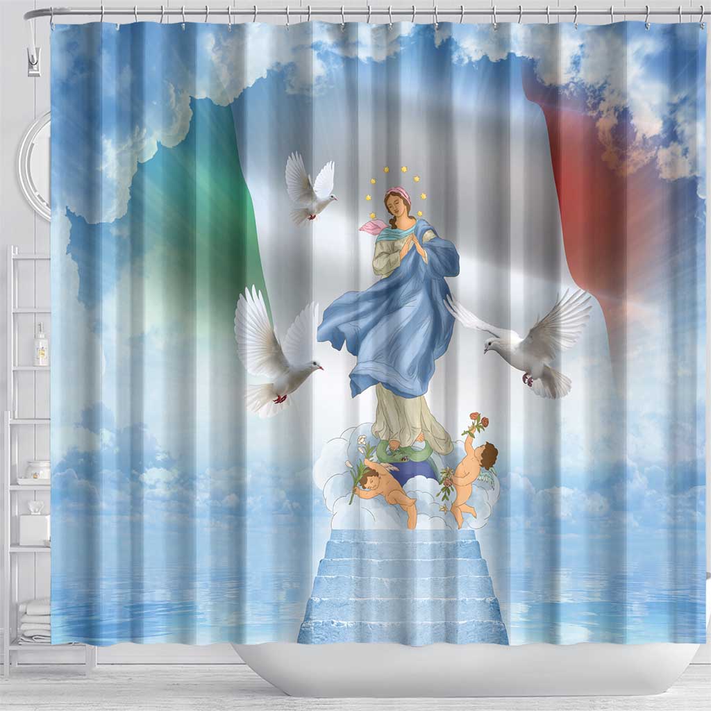 Italy Assumption Of Mary Shower Curtain Blessed Virgin Mary Angel And Dove - Wonder Print Shop