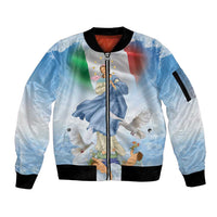 Italy Assumption Of Mary Sleeve Zip Bomber Jacket Blessed Virgin Mary Angel And Dove LT19