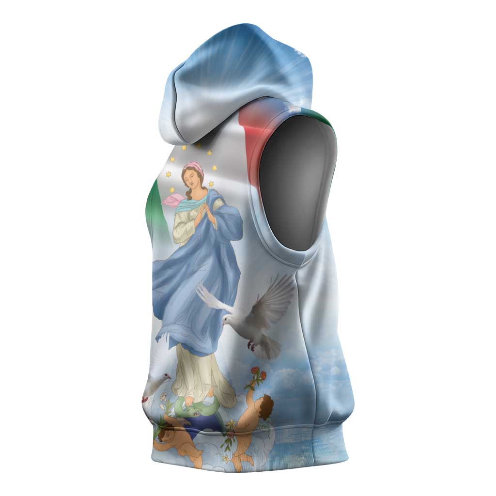 Italy Assumption Of Mary Sleeveless Hoodie Blessed Virgin Mary Angel And Dove - Wonder Print Shop