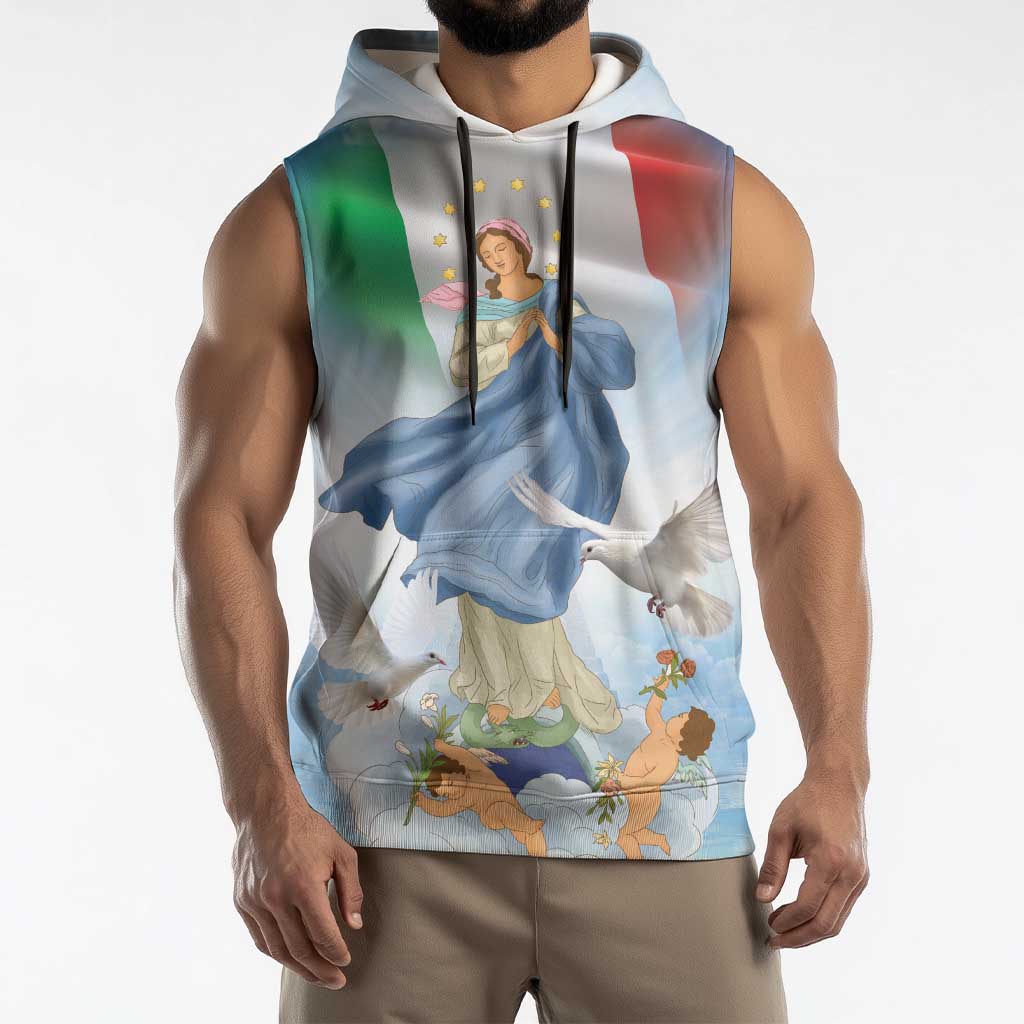Italy Assumption Of Mary Sleeveless Hoodie Blessed Virgin Mary Angel And Dove - Wonder Print Shop