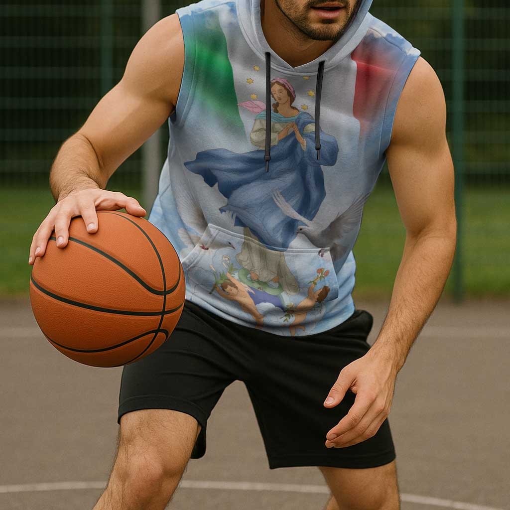 Italy Assumption Of Mary Sleeveless Hoodie Blessed Virgin Mary Angel And Dove - Wonder Print Shop