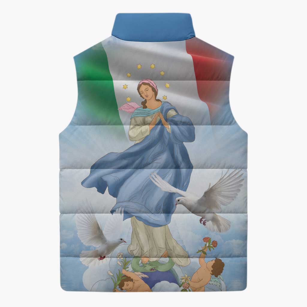 Italy Assumption Of Mary Sleeveless Puffer Jacket Blessed Virgin Mary Angel And Dove - Wonder Print Shop