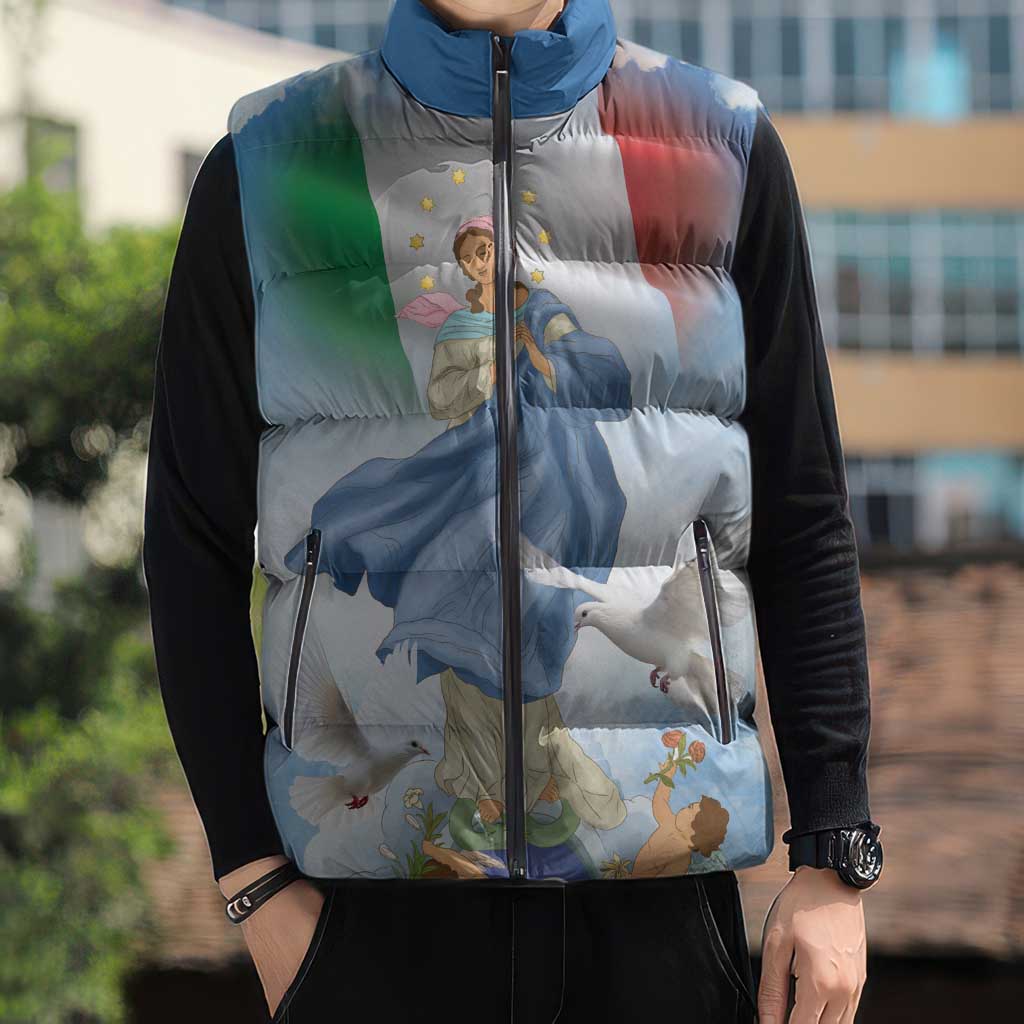 Italy Assumption Of Mary Sleeveless Puffer Jacket Blessed Virgin Mary Angel And Dove - Wonder Print Shop