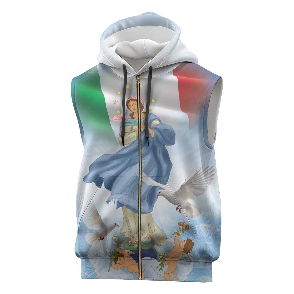 Italy Assumption Of Mary Sleeveless Zip Hoodie Blessed Virgin Mary Angel And Dove - Wonder Print Shop