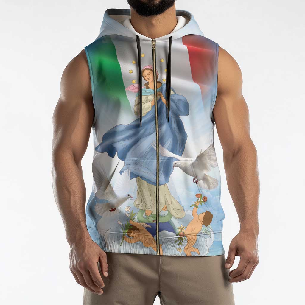 Italy Assumption Of Mary Sleeveless Zip Hoodie Blessed Virgin Mary Angel And Dove - Wonder Print Shop