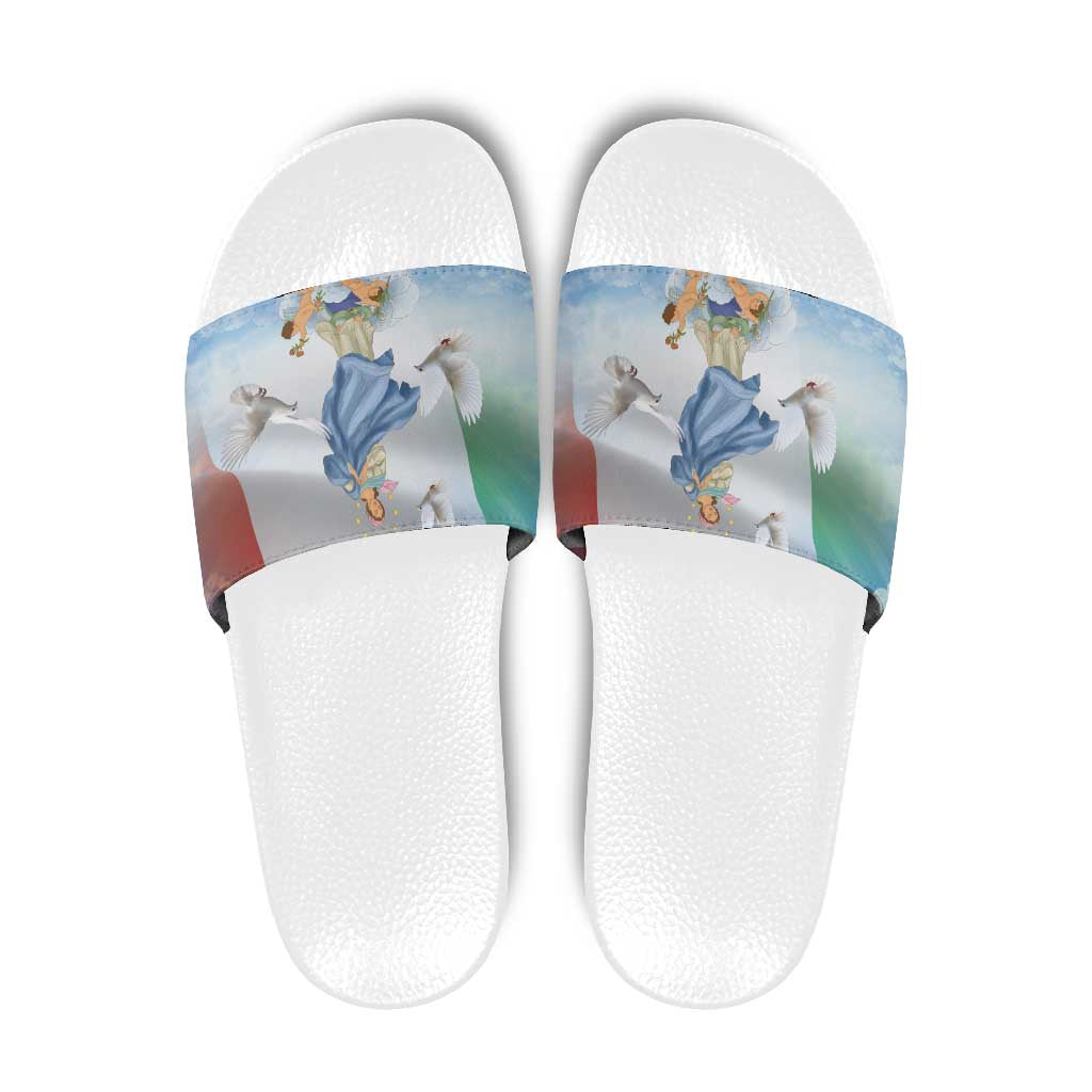 Italy Assumption Of Mary Slide Sandals Blessed Virgin Mary Angel And Dove - Wonder Print Shop