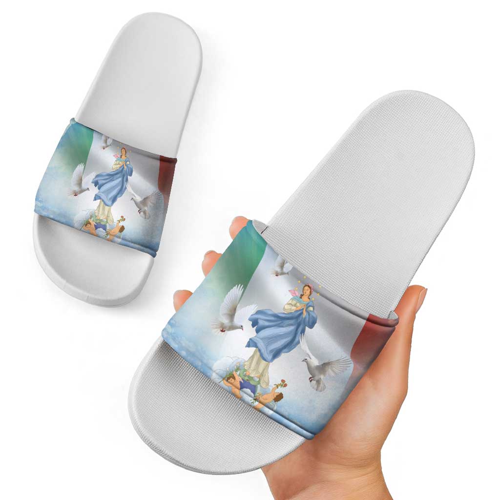 Italy Assumption Of Mary Slide Sandals Blessed Virgin Mary Angel And Dove - Wonder Print Shop