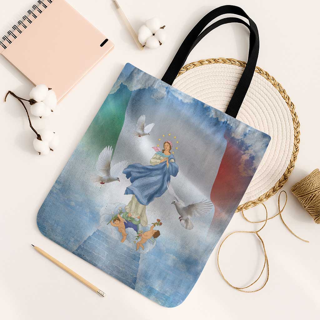 Italy Assumption Of Mary Tote Bag Blessed Virgin Mary Angel And Dove - Wonder Print Shop