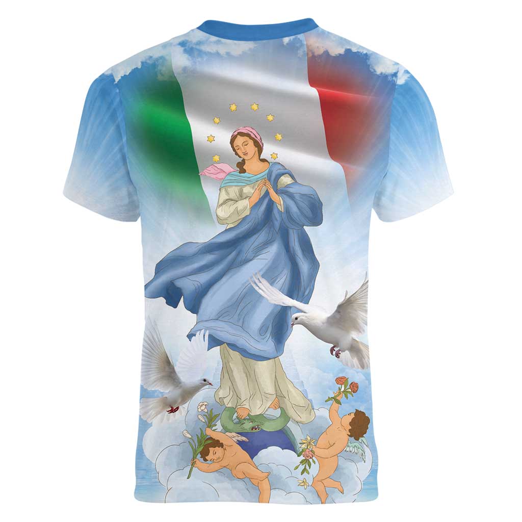 Italy Assumption Of Mary Women V-Neck T-Shirt Blessed Virgin Mary Angel And Dove LT19