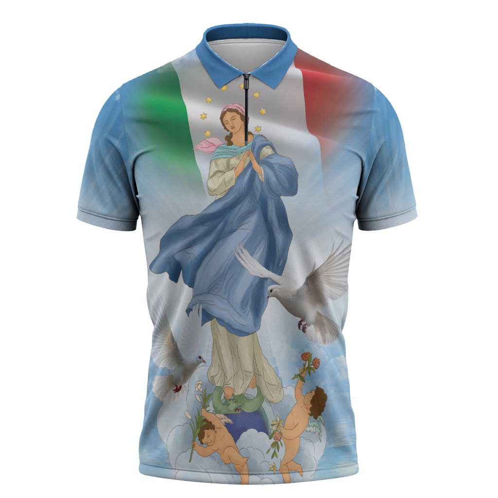 Italy Assumption Of Mary Zipper Polo Shirt Blessed Virgin Mary Angel And Dove - Wonder Print Shop