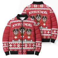 Saint Bernard Dog Switzerland Christmas Bomber Puffer Jacket - Wonder Print Shop