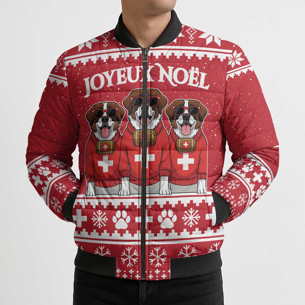 Saint Bernard Dog Switzerland Christmas Bomber Puffer Jacket - Wonder Print Shop