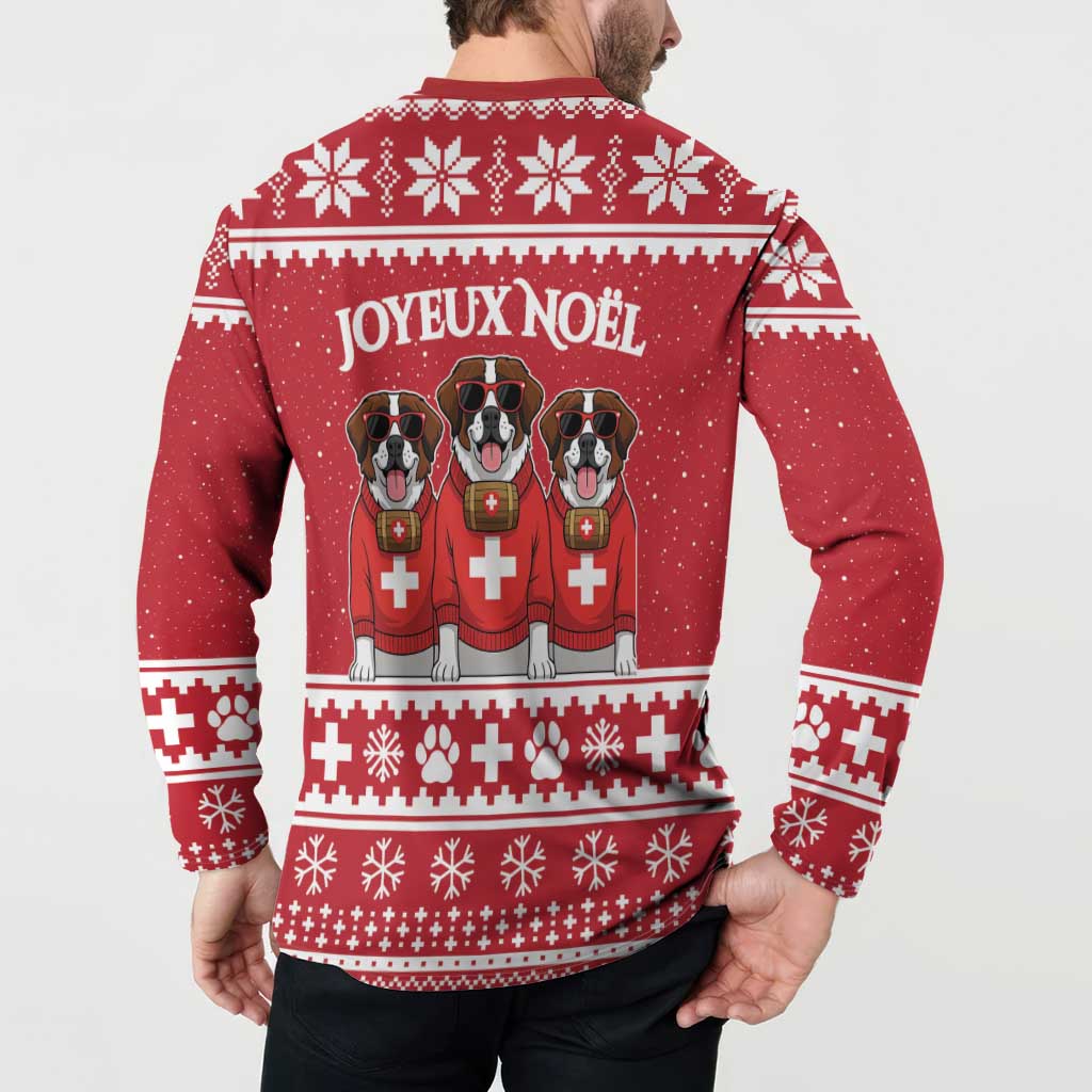 Saint Bernard Dog Switzerland Christmas Button Sweatshirt - Wonder Print Shop