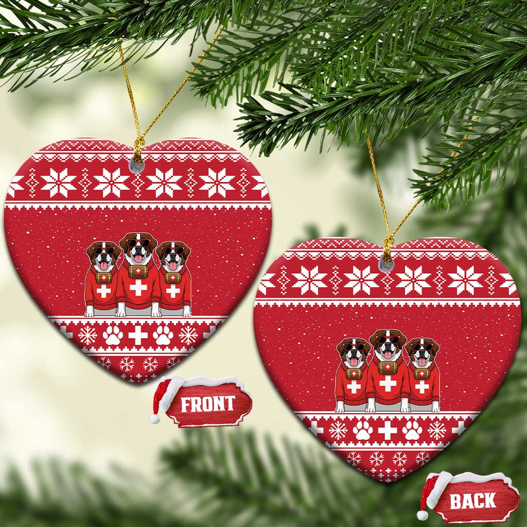 Saint Bernard Dog Switzerland Christmas Ceramic Ornament - Wonder Print Shop