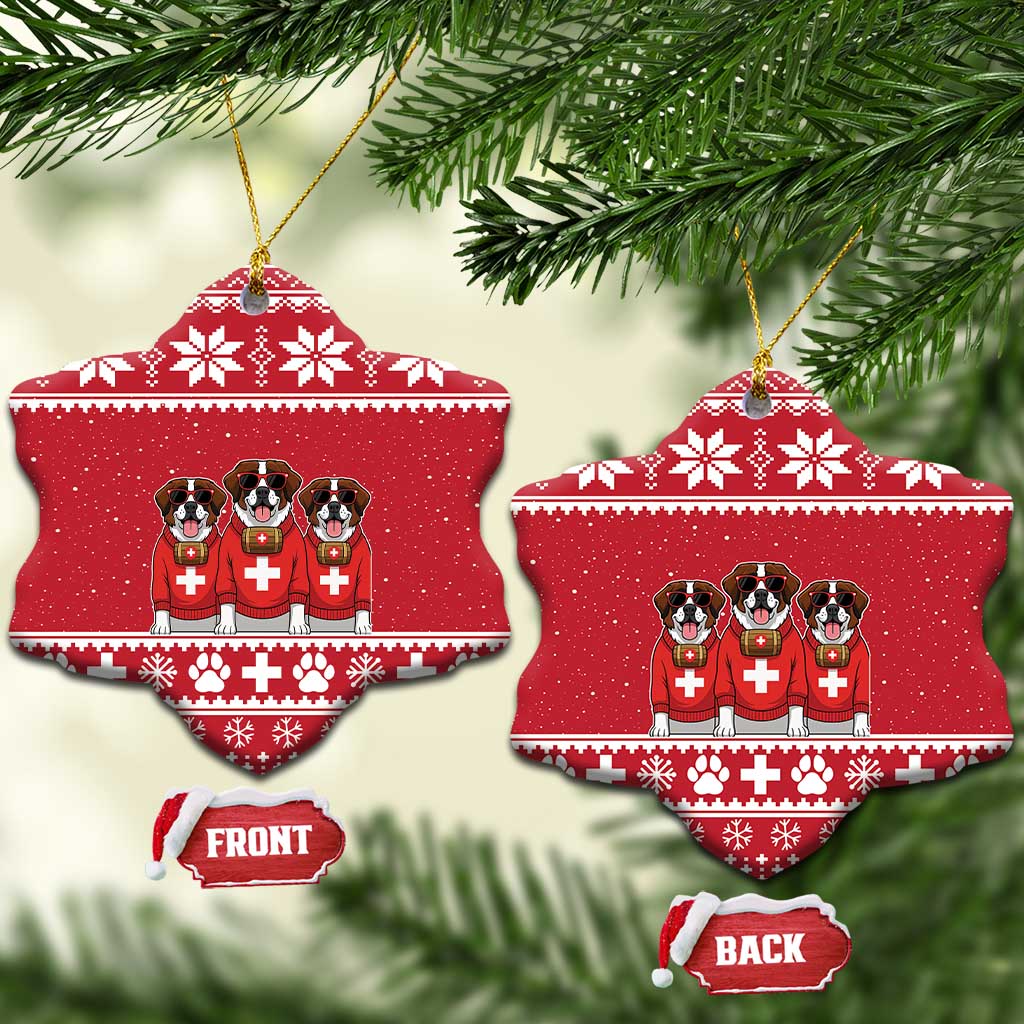 Saint Bernard Dog Switzerland Christmas Ceramic Ornament - Wonder Print Shop