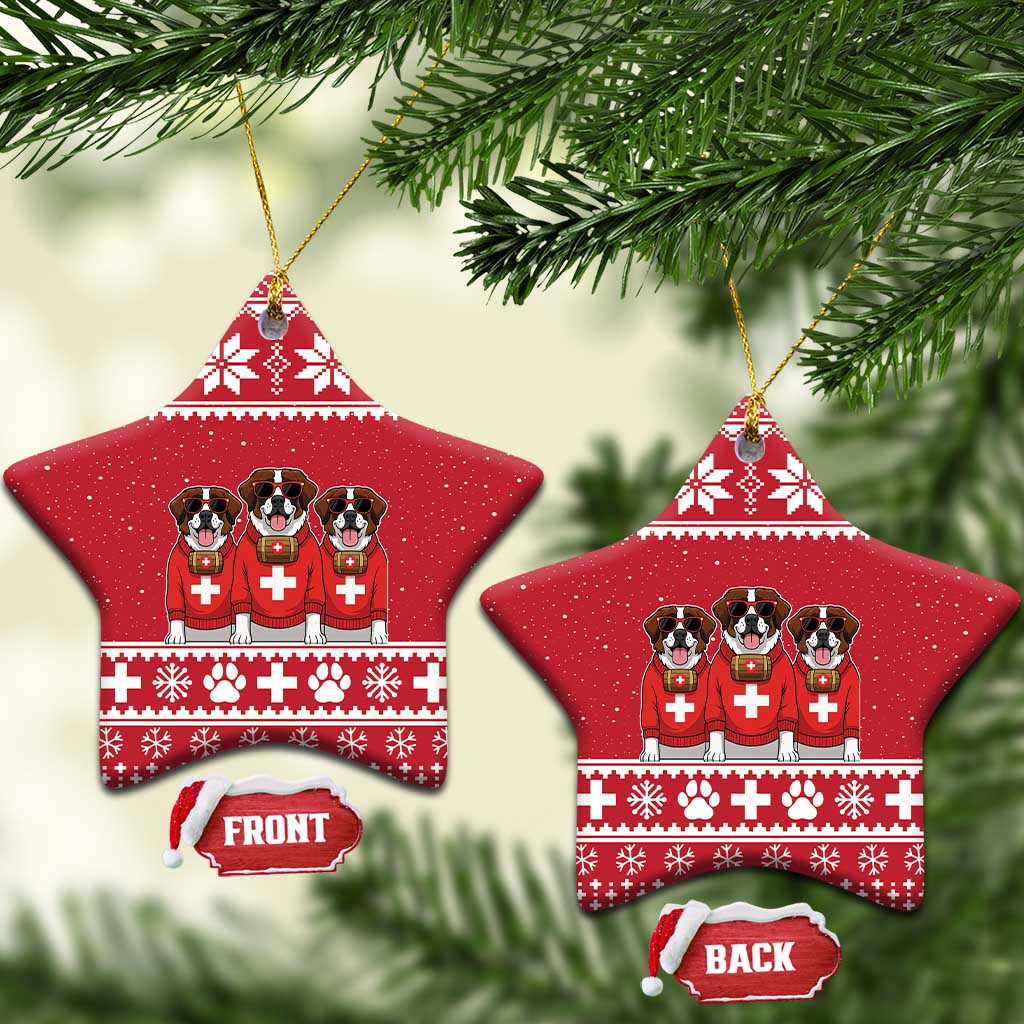 Saint Bernard Dog Switzerland Christmas Ceramic Ornament - Wonder Print Shop