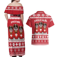 Saint Bernard Dog Switzerland Christmas Couples Matching Off Shoulder Maxi Dress and Hawaiian Shirt - Wonder Print Shop