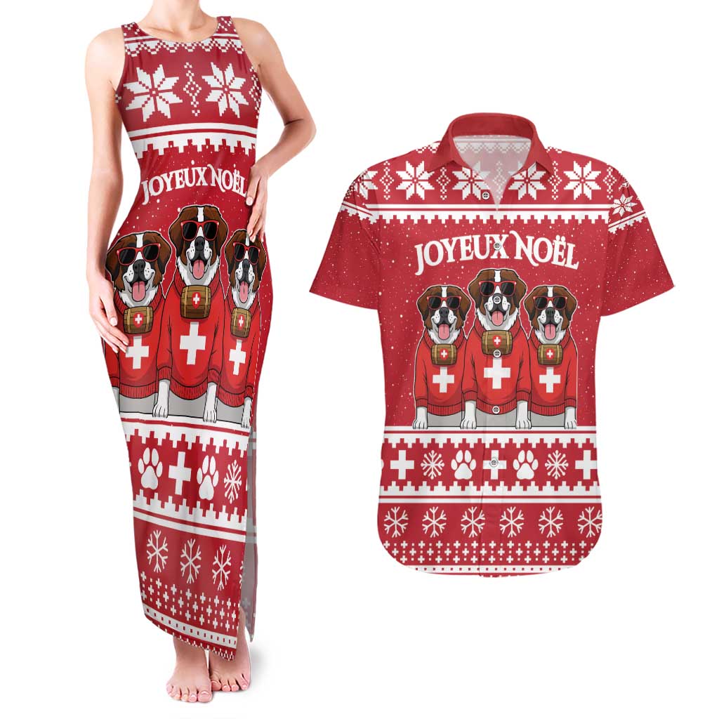 Saint Bernard Dog Switzerland Christmas Couples Matching Tank Maxi Dress and Hawaiian Shirt - Wonder Print Shop
