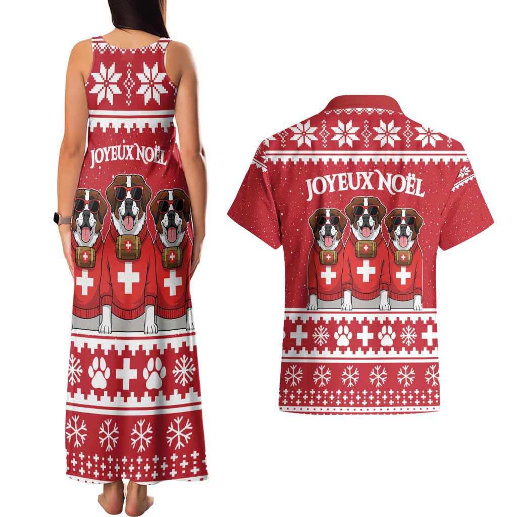 Saint Bernard Dog Switzerland Christmas Couples Matching Tank Maxi Dress and Hawaiian Shirt - Wonder Print Shop