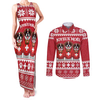 Saint Bernard Dog Switzerland Christmas Couples Matching Tank Maxi Dress and Long Sleeve Button Shirt - Wonder Print Shop