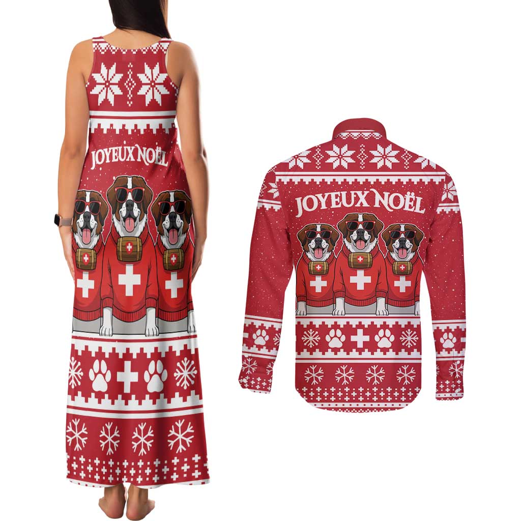 Saint Bernard Dog Switzerland Christmas Couples Matching Tank Maxi Dress and Long Sleeve Button Shirt - Wonder Print Shop