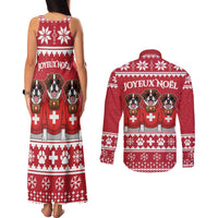 Saint Bernard Dog Switzerland Christmas Couples Matching Tank Maxi Dress and Long Sleeve Button Shirt - Wonder Print Shop