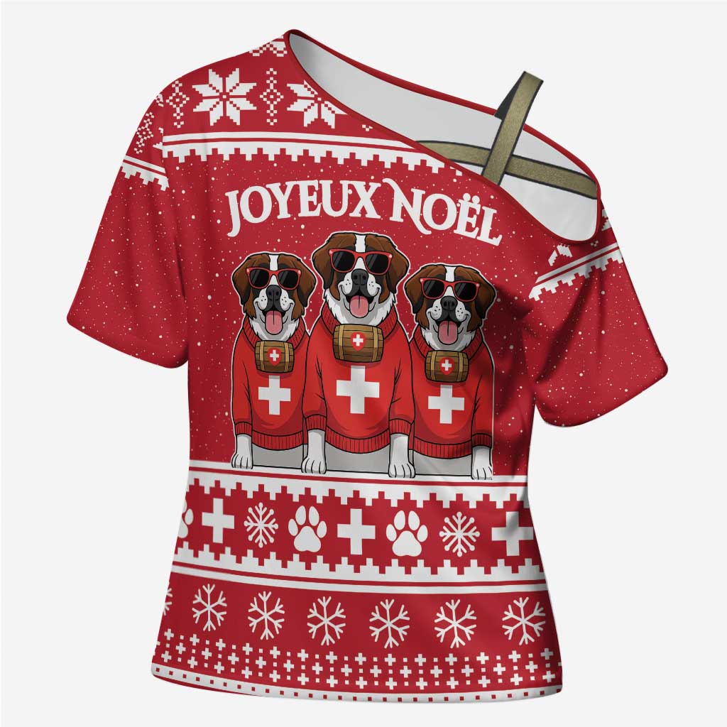 Saint Bernard Dog Switzerland Christmas Cross Shoulder Shirt - Wonder Print Shop