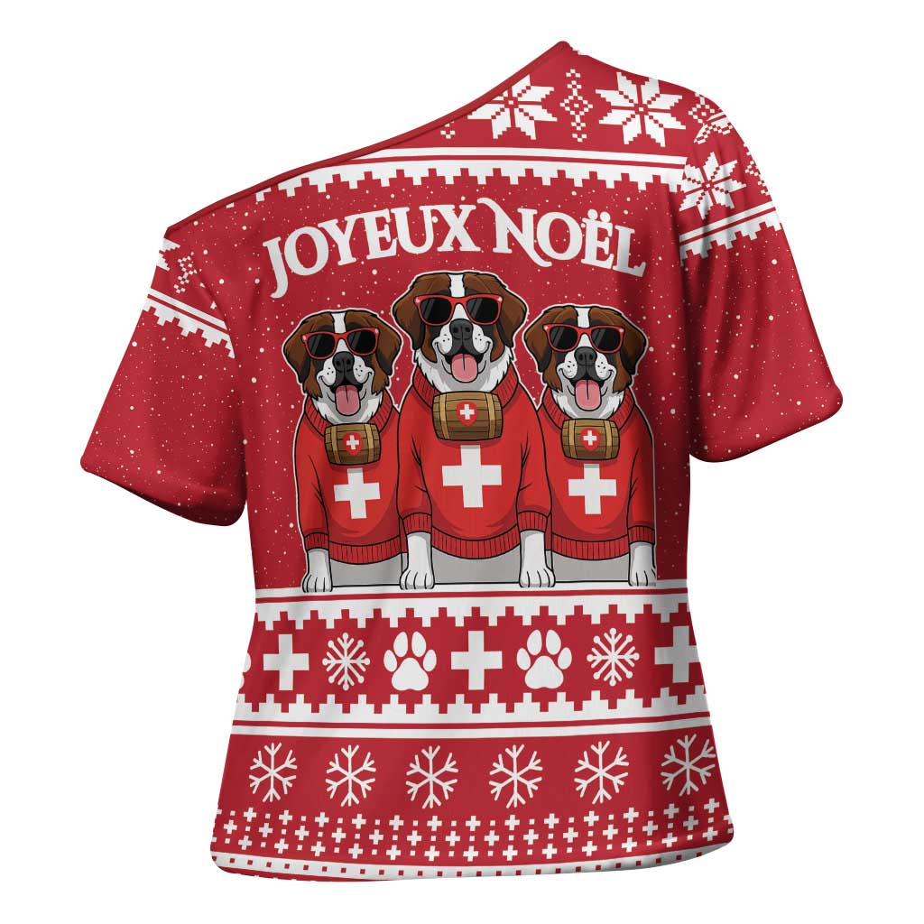 Saint Bernard Dog Switzerland Christmas Cross Shoulder Shirt - Wonder Print Shop