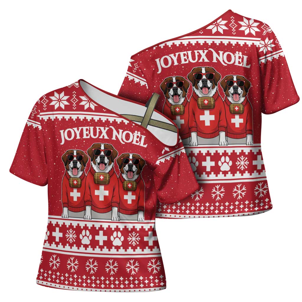 Saint Bernard Dog Switzerland Christmas Cross Shoulder Shirt - Wonder Print Shop