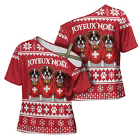 Saint Bernard Dog Switzerland Christmas Cross Shoulder Shirt - Wonder Print Shop