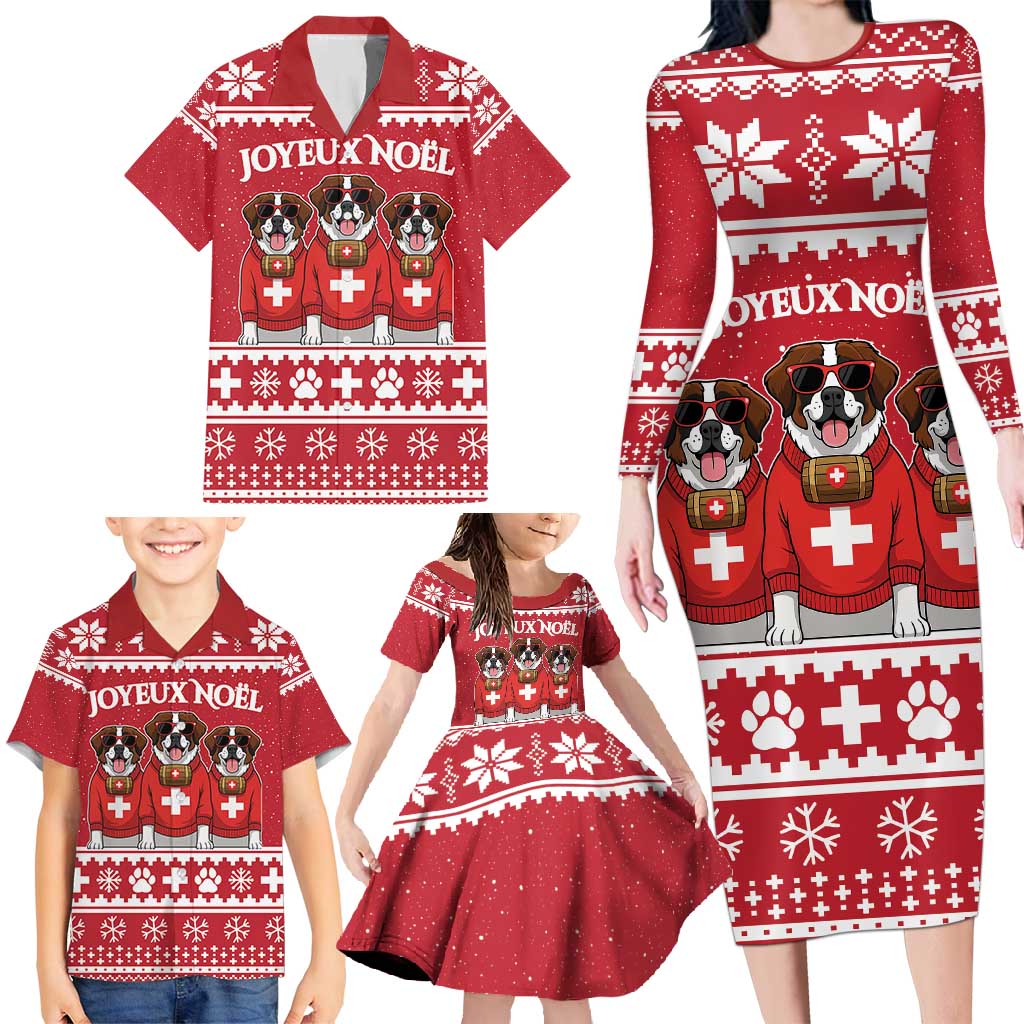 Saint Bernard Dog Switzerland Christmas Family Matching Long Sleeve Bodycon Dress and Hawaiian Shirt - Wonder Print Shop