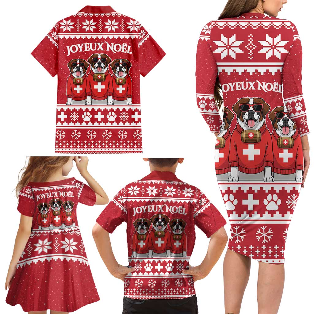 Saint Bernard Dog Switzerland Christmas Family Matching Long Sleeve Bodycon Dress and Hawaiian Shirt - Wonder Print Shop