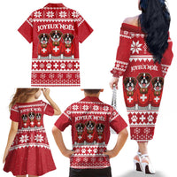 Saint Bernard Dog Switzerland Christmas Family Matching Off The Shoulder Long Sleeve Dress and Hawaiian Shirt - Wonder Print Shop