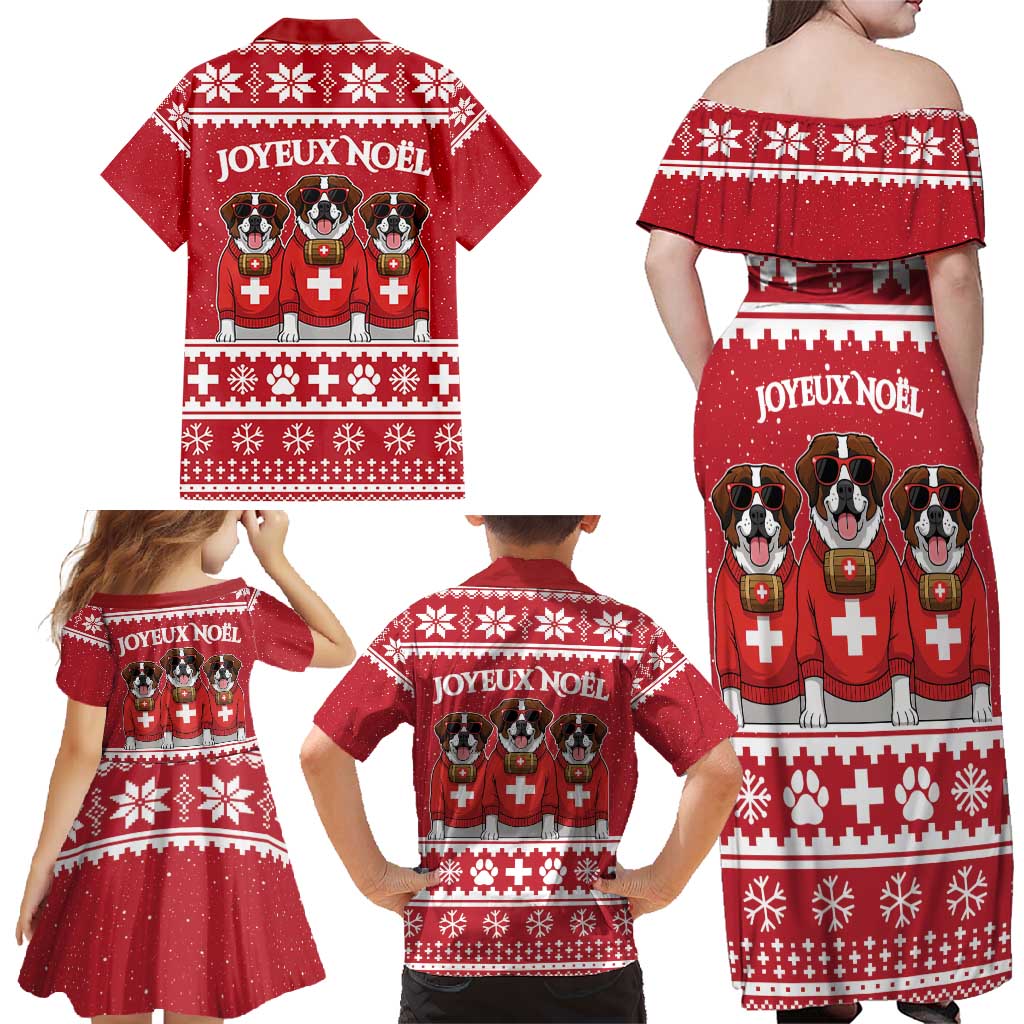 Saint Bernard Dog Switzerland Christmas Family Matching Off Shoulder Maxi Dress and Hawaiian Shirt - Wonder Print Shop
