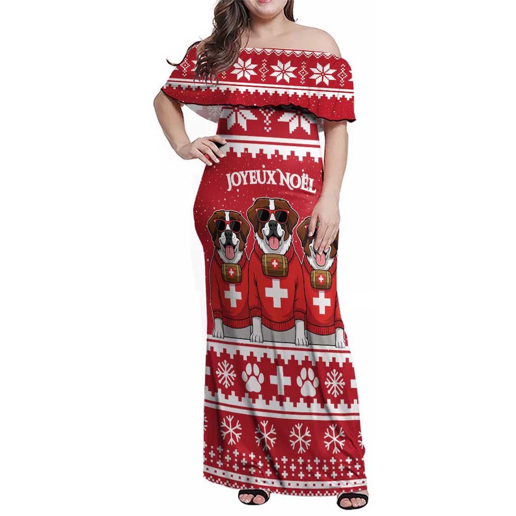 Saint Bernard Dog Switzerland Christmas Family Matching Off Shoulder Maxi Dress and Hawaiian Shirt - Wonder Print Shop