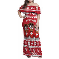 Saint Bernard Dog Switzerland Christmas Family Matching Off Shoulder Maxi Dress and Hawaiian Shirt - Wonder Print Shop