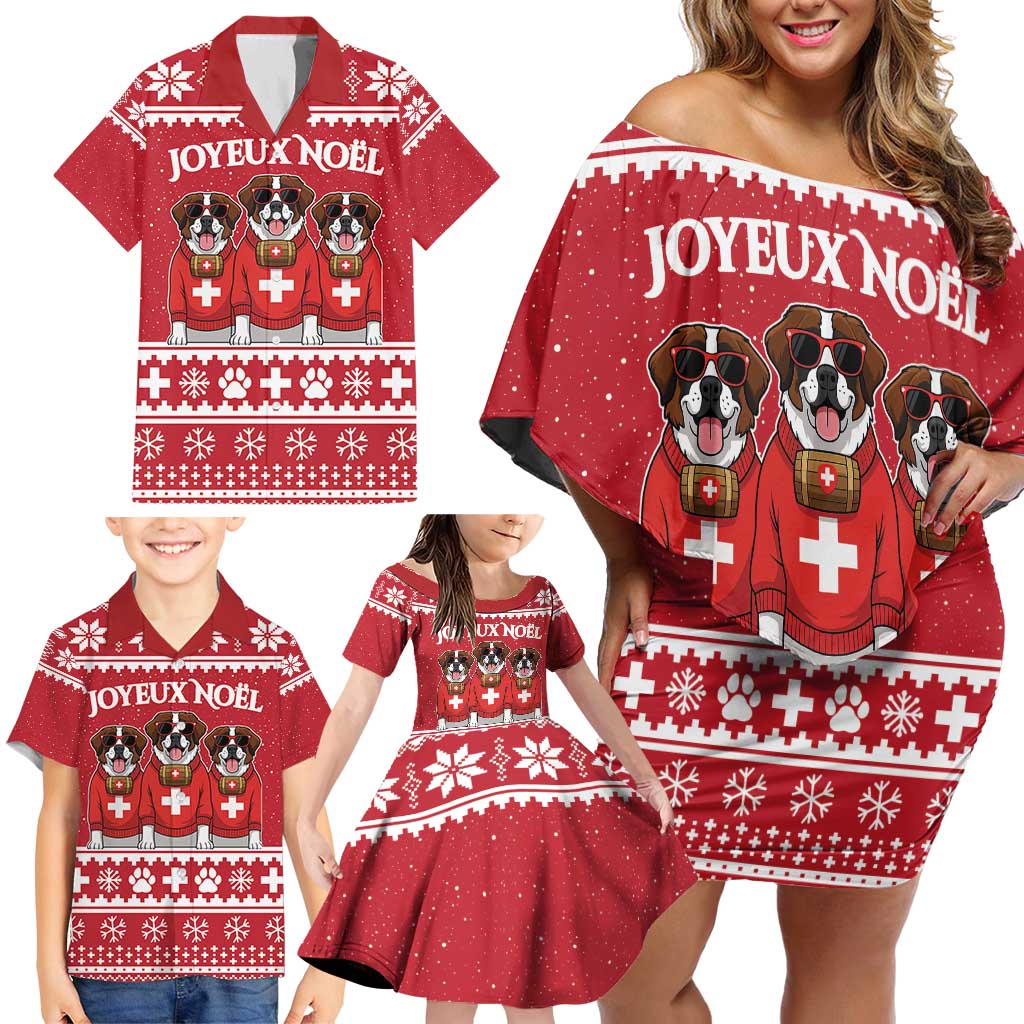 Saint Bernard Dog Switzerland Christmas Family Matching Off Shoulder Short Dress and Hawaiian Shirt - Wonder Print Shop