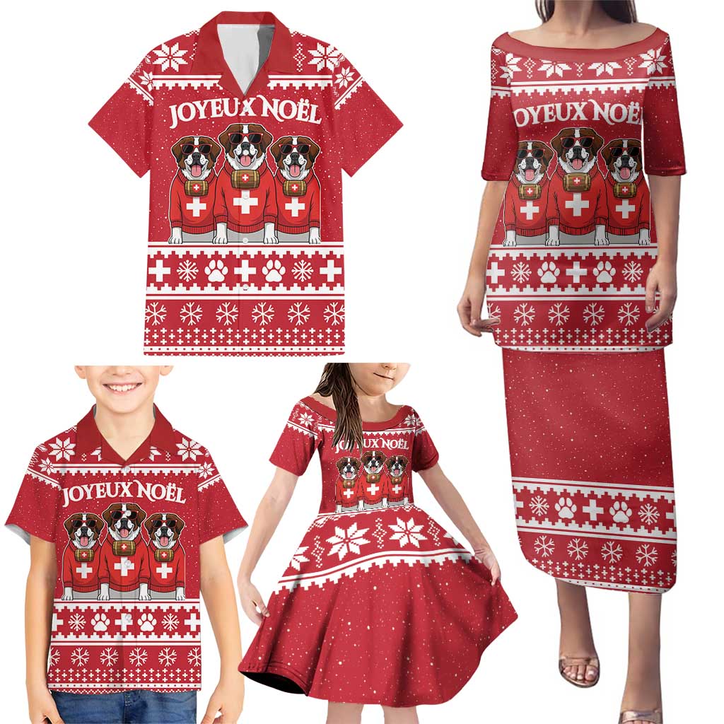 Saint Bernard Dog Switzerland Christmas Family Matching Puletasi and Hawaiian Shirt - Wonder Print Shop