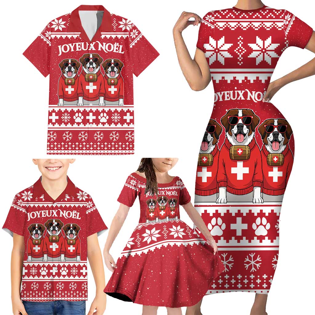 Saint Bernard Dog Switzerland Christmas Family Matching Short Sleeve Bodycon Dress and Hawaiian Shirt - Wonder Print Shop