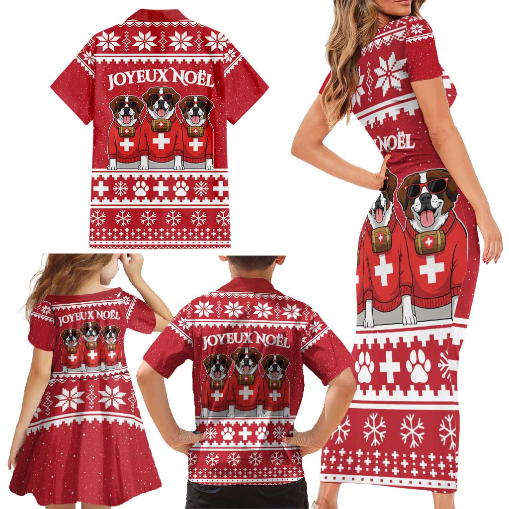Saint Bernard Dog Switzerland Christmas Family Matching Short Sleeve Bodycon Dress and Hawaiian Shirt - Wonder Print Shop